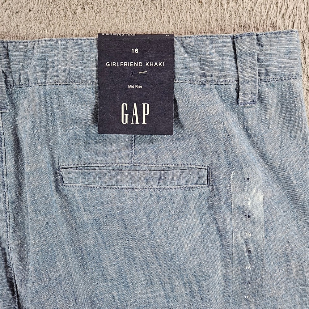 Gap Girlfriend Khaki Pants Womens 16 Mid Rise Blue Chambray Cotton New
